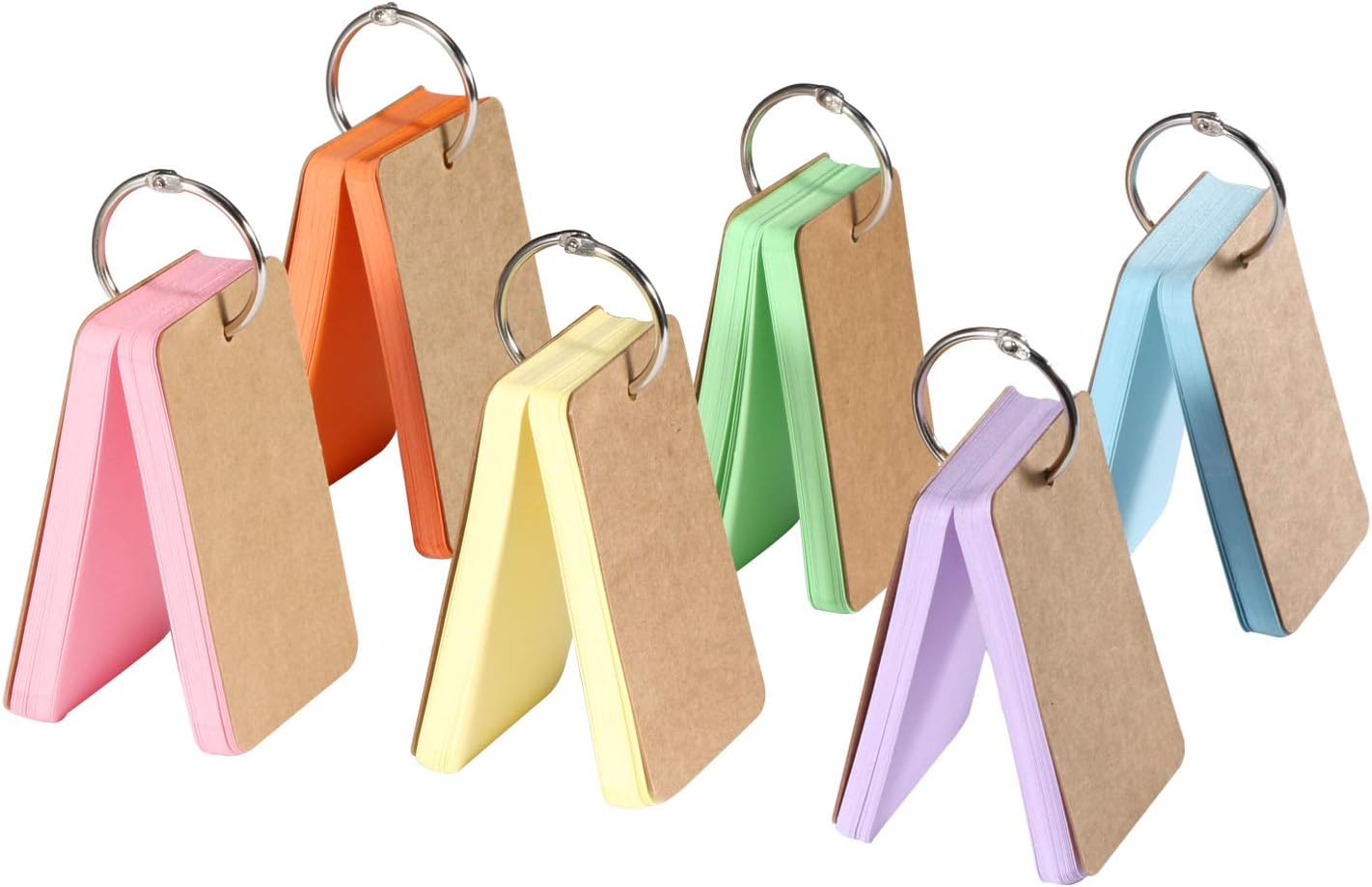 EDATOFLY300 Sheets Blank Flash Cards Mini Index Cards Study Cards Memo Pads Revision Cards with Metal Binder Ring（6 Colors 50 Sheets per Piece