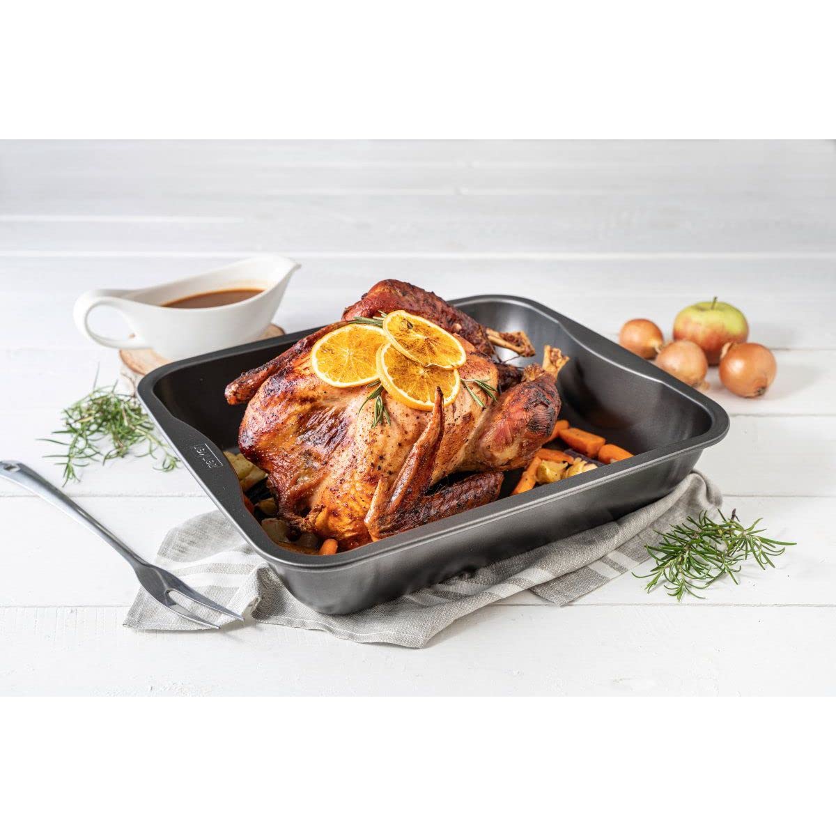 Zenker XXL-Brat- und Auslaufform (40 x 8 x 34 cm) SPECIAL COOKING, rechteckige Ofenform mit Antihaftbebeschichtung, Backblech für krosse Braten & saftige Aufläufe (Farbe: Schwarz), Menge: 1 Stück