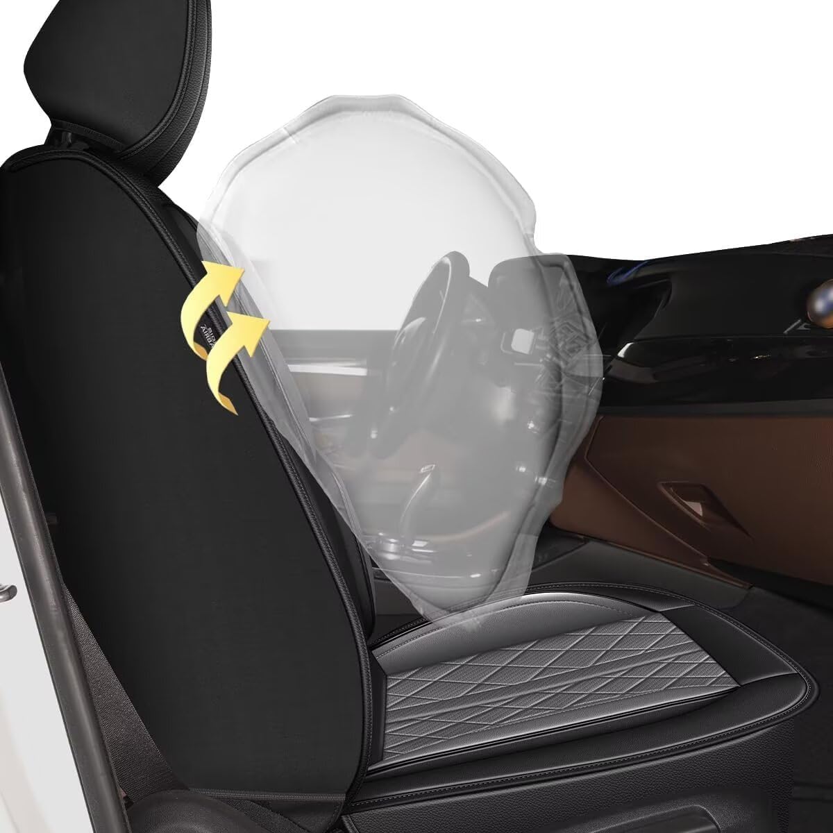 YORKNEIC Seat Covers Fit for Hyundai Veracruz 2007-2012: Waterproof Breathable Leather Car Seat Covers Cushion with Lumbar Support and Side Wings(5 Seats, Black&Grey)