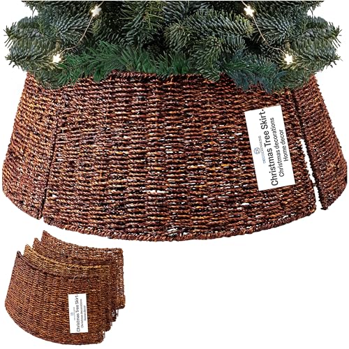 DECO EXPRESS Saia para árvore de Natal de vime, cobertura de árvore de Natal decoração para festas, 51 cm x 25 cm (castanho, altura 51 cm/base 66 cm)