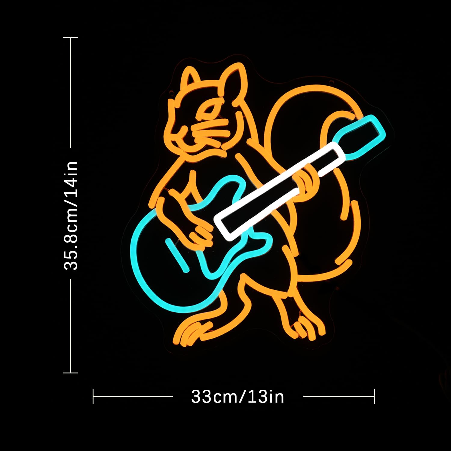 Insegna al neon a forma di chitarra con scoiattolo per decorazione da parete, birreria, chitarra, luce al neon, alimentata tramite USB, con musica a LED, per bar, musica dal vivo, grotta, casa, feste