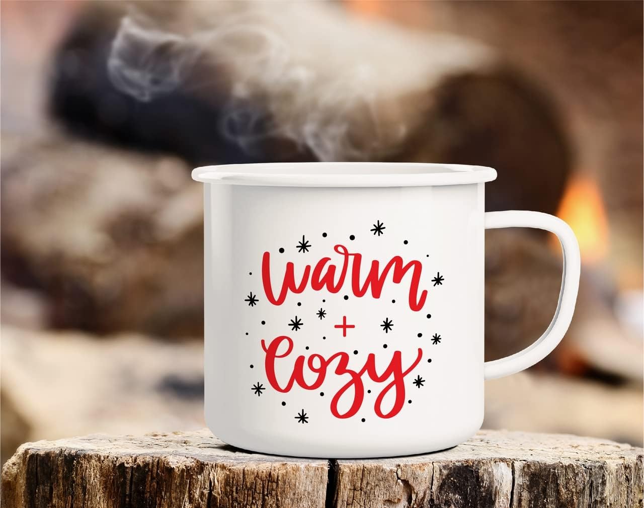 Retreez Warm and Cozy Snow Christmas Season 16 Oz Enamel Stainless Steel Metal Camping Campfire Coffee Mug - Funny Sarcasm Inspirational Christmas gifts for friends, coworkers, siblings, dad or mom image 3