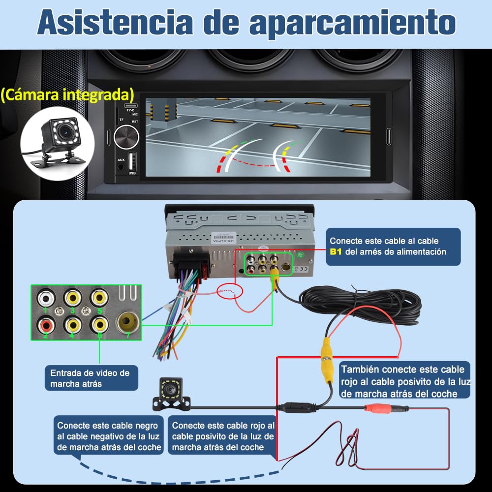 Radio de Coche 1 DIN Universal con Carplay y Android Auto Inalámbrico,Autoradio 1 DIN con Pantalla Táctil de 6.36 Pulgadas y Cámara Trasera, Admite Bluetooth/Mandos Volante/FM/USB/TF