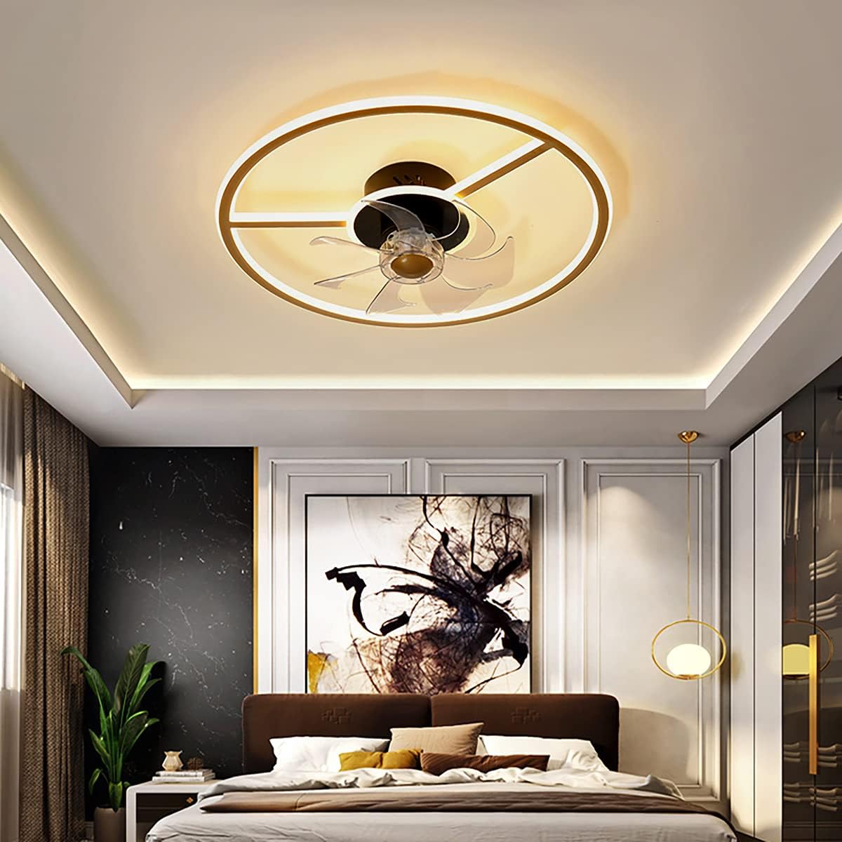 YUEGOO Ceiling Fans with Lamps,Remote Control Ceiling Fans with Lamps,Ceiling Fan with Lighting Led Light Ceiling Fan Chandelier Ceiling Fans with Lamps,for Bedrooms/D