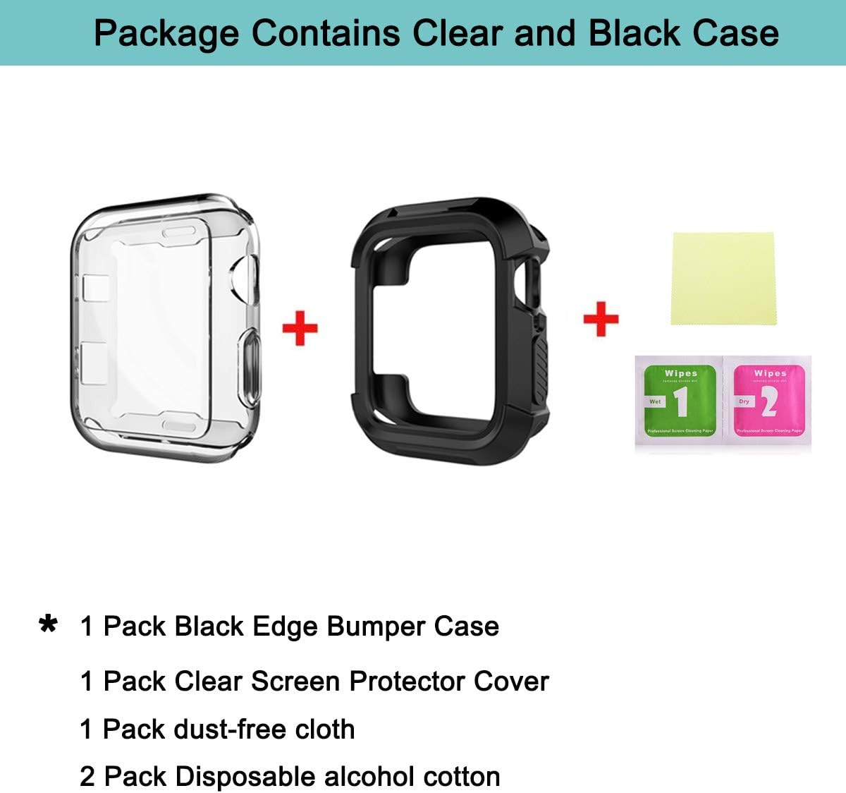 Doboli Compatible for Apple Watch Screen Protector Series 3 Series 2 42mm Case for iwatch Screen Protector Clear/Black 2 Pack