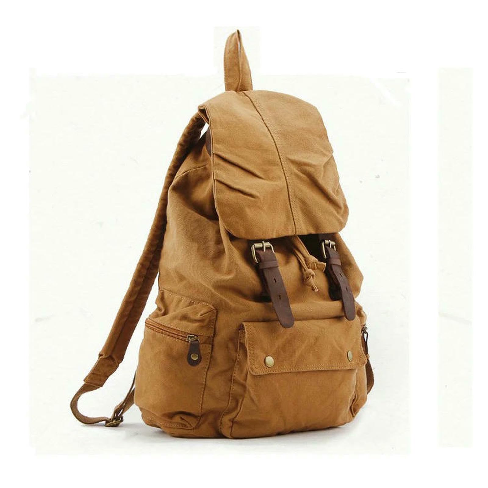 Rucksack Vintage-Rucksack Aus Canvas-Leder Für Herren, Mit Kordelzug, Schul- Und Reise-tagesrucksack, Freizeittasche Großem Fassungsvermögen-grün