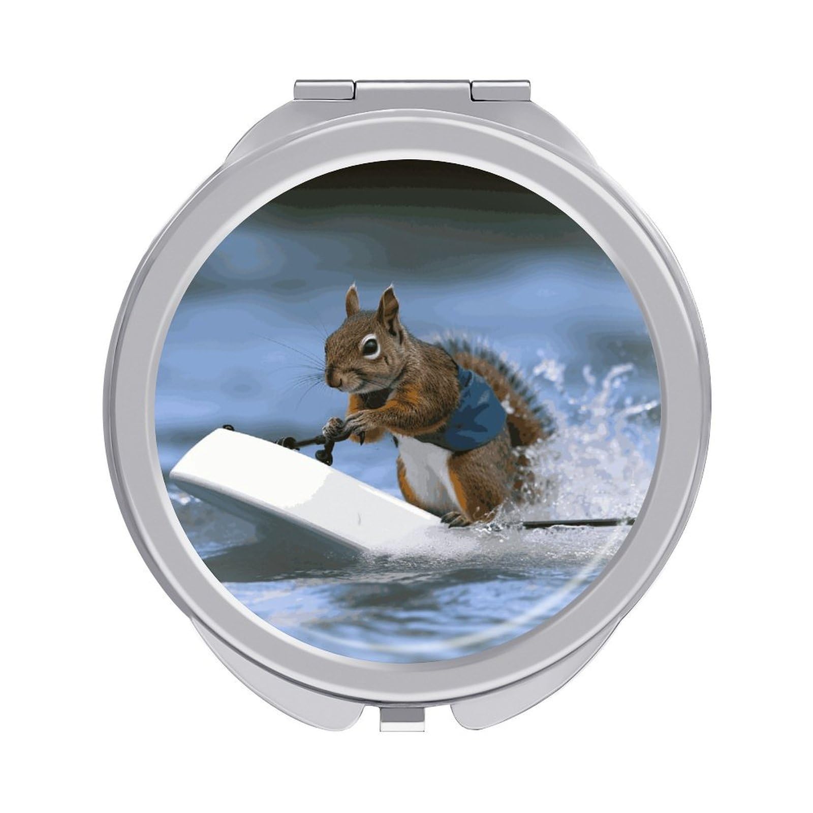 FekiLoot Water Skiing Squirrel Travel Makeup Mirror 2 X /1 X Magnifying Slim Pocket Mirrors Compact for Purse Travel Makeup Mirrors for Pocket, Handbag, Purse Women Gift