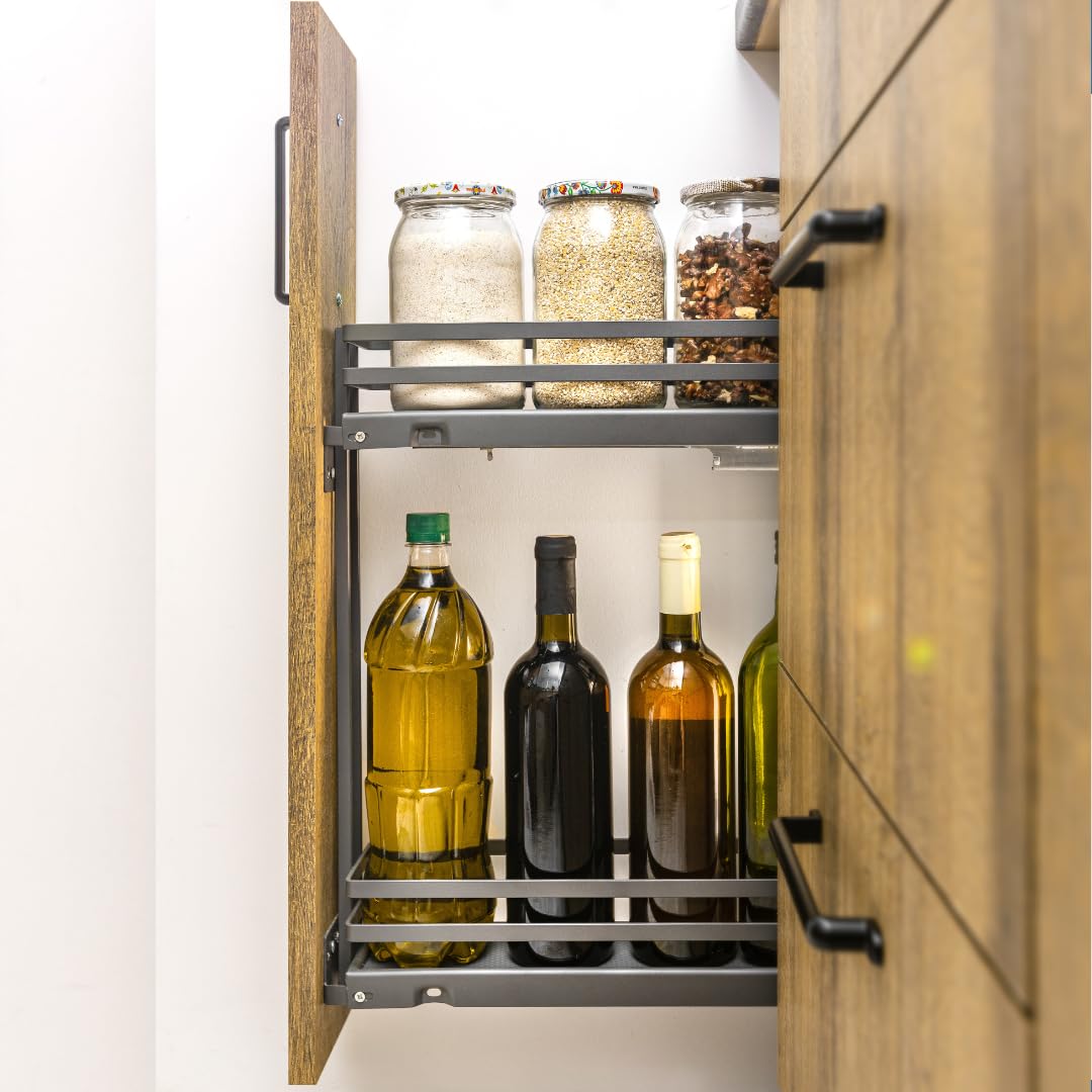 GTV - Organizer da cucina MOVIXPRO | Attrezzature cargo | Sistema di scaffalatura estraibile | Larghezza esterna 150 mm | 2 ripiani | Senza guide | Cromo