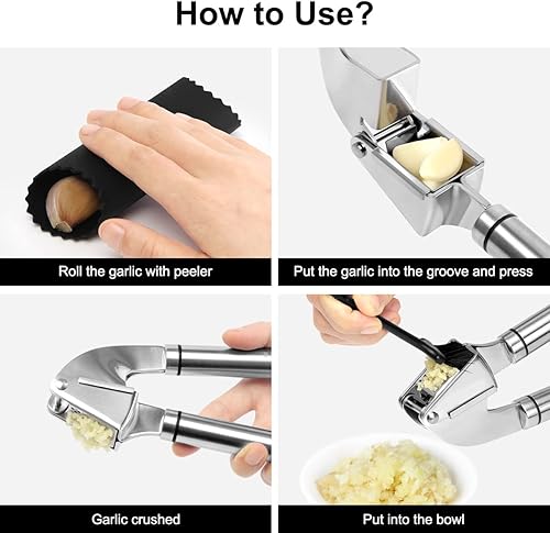 Miniatura 4 de Philorn Trituradora de prensa de ajo de acero inoxidable profesional para cocina, picadora de jengibre, exprimidor de ajo, fuerte y duradera, fácil