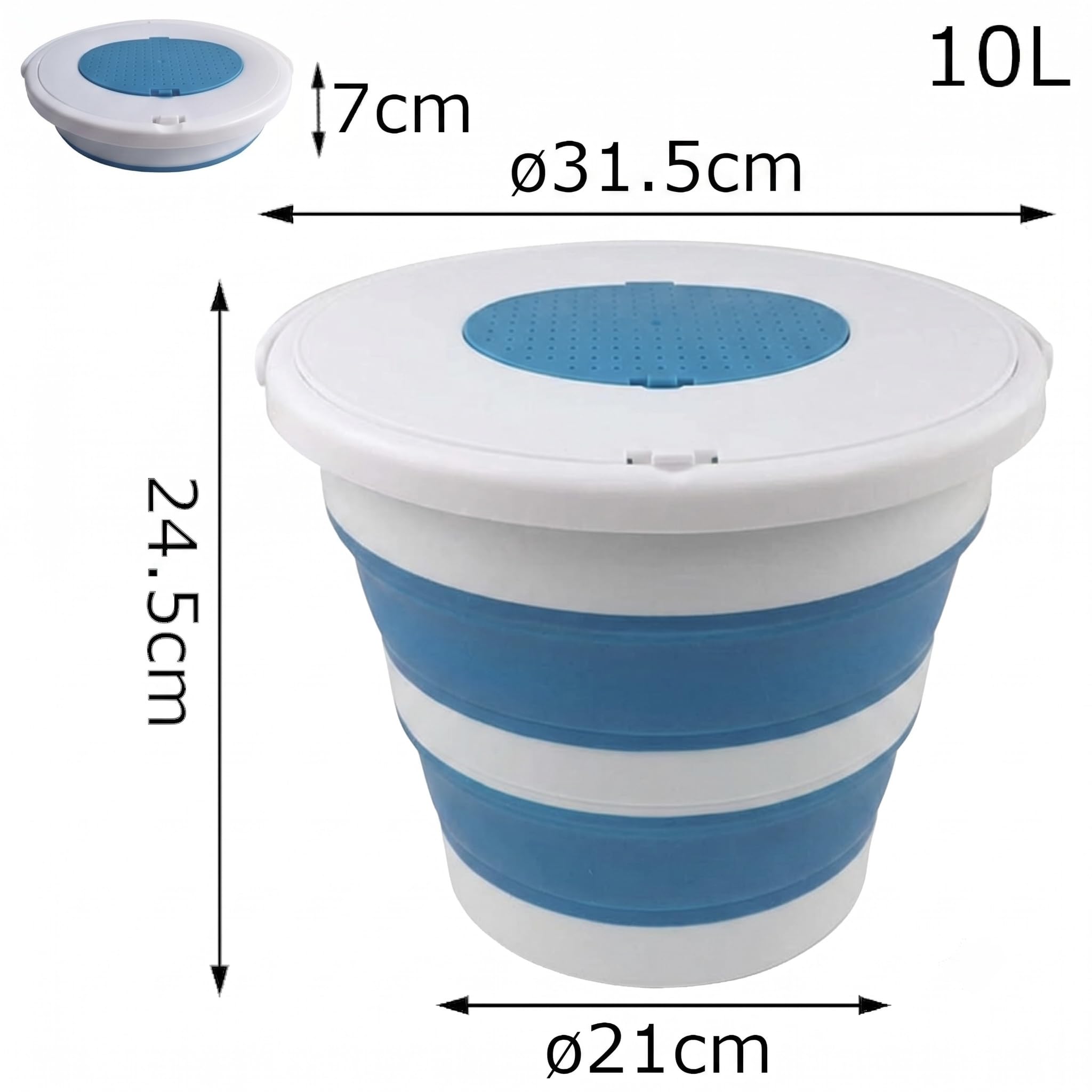 Oceano Secchio Pieghevole 10 litri Portatile Da Campeggio Pesca Camping Car wash facile da appendere Trasportare Riporre salvaspazio Per Bagno Attività aria aperta Sport Garage 10L (10L Coperchio)