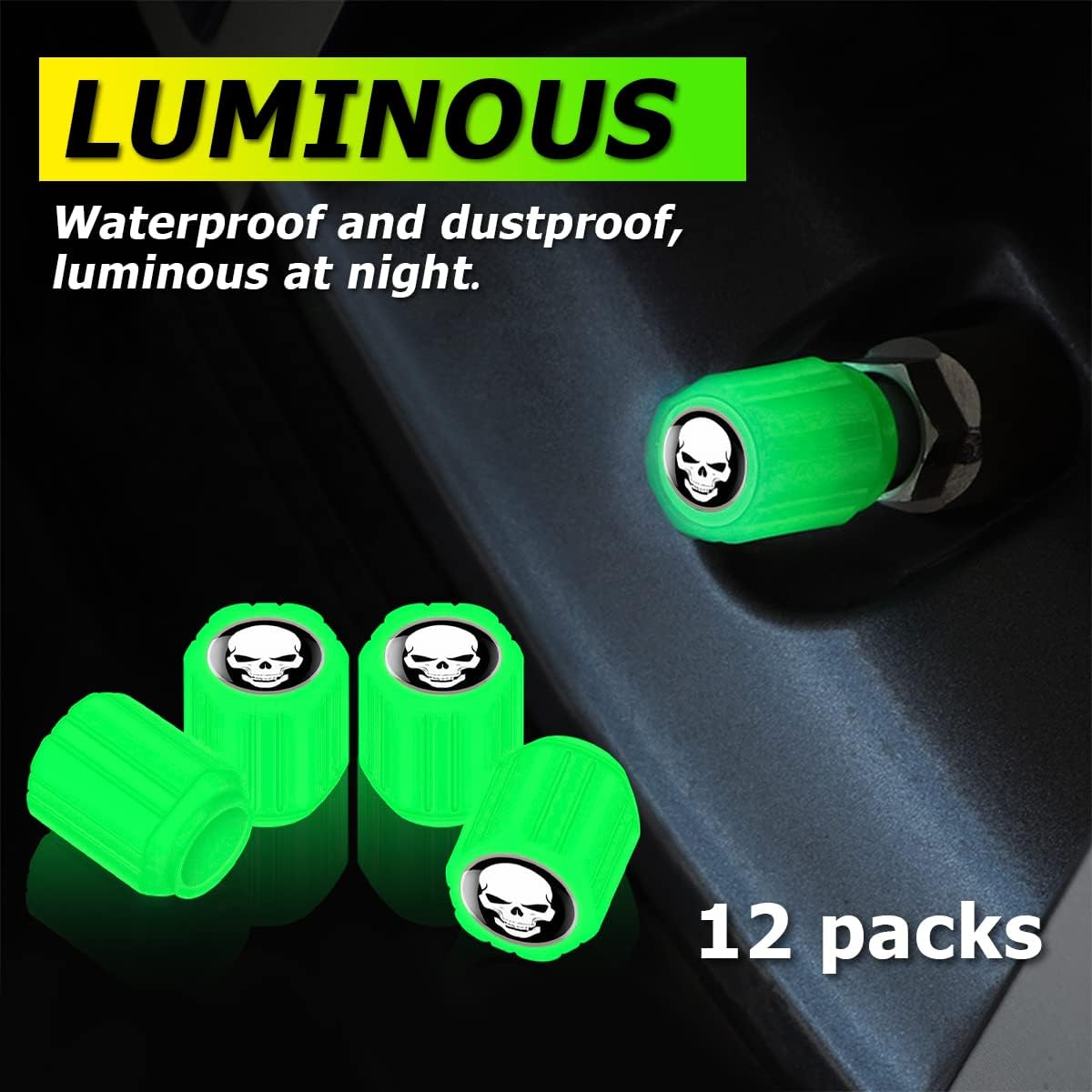 CGEAMDY Lot de 12 Bouchons Valve Pneu Fluorescents Universels - Sécurité et Style pour Véhicules - Description