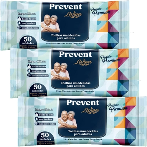 Kit 3 Pacotes de Toalhas Umedecidas Lenço Umedecido Geriátrica 150 Unidades