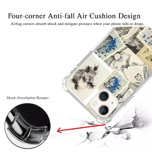 Veakgpligo Skull And Blue Butterfly Phone Case Compatible With Iphone 13,Vintage Newspaper Skull Bones Phone Cover For Girl Women Men,Unique Soft Tpu Bumper Case Cover #TOP3