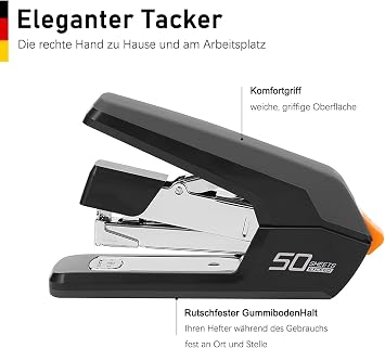 Effortless Desktop Stapler, 40-50 Sheet Capacity, One Finger Touch Stapling, Easy to Load Ergonomic Heavy Duty Stapler, Includes 1500 Staples and Staple Remover (Black, 40-50 Sheets)
