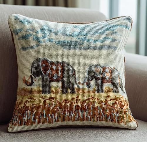 FanZheZhe 11CT Stamped Embroidery Pillowcases Animals Elephant Cross Stitch Cushion Cover,Embroidery Kit,Needlepoint Kits for Adults Beginners,45x45cm