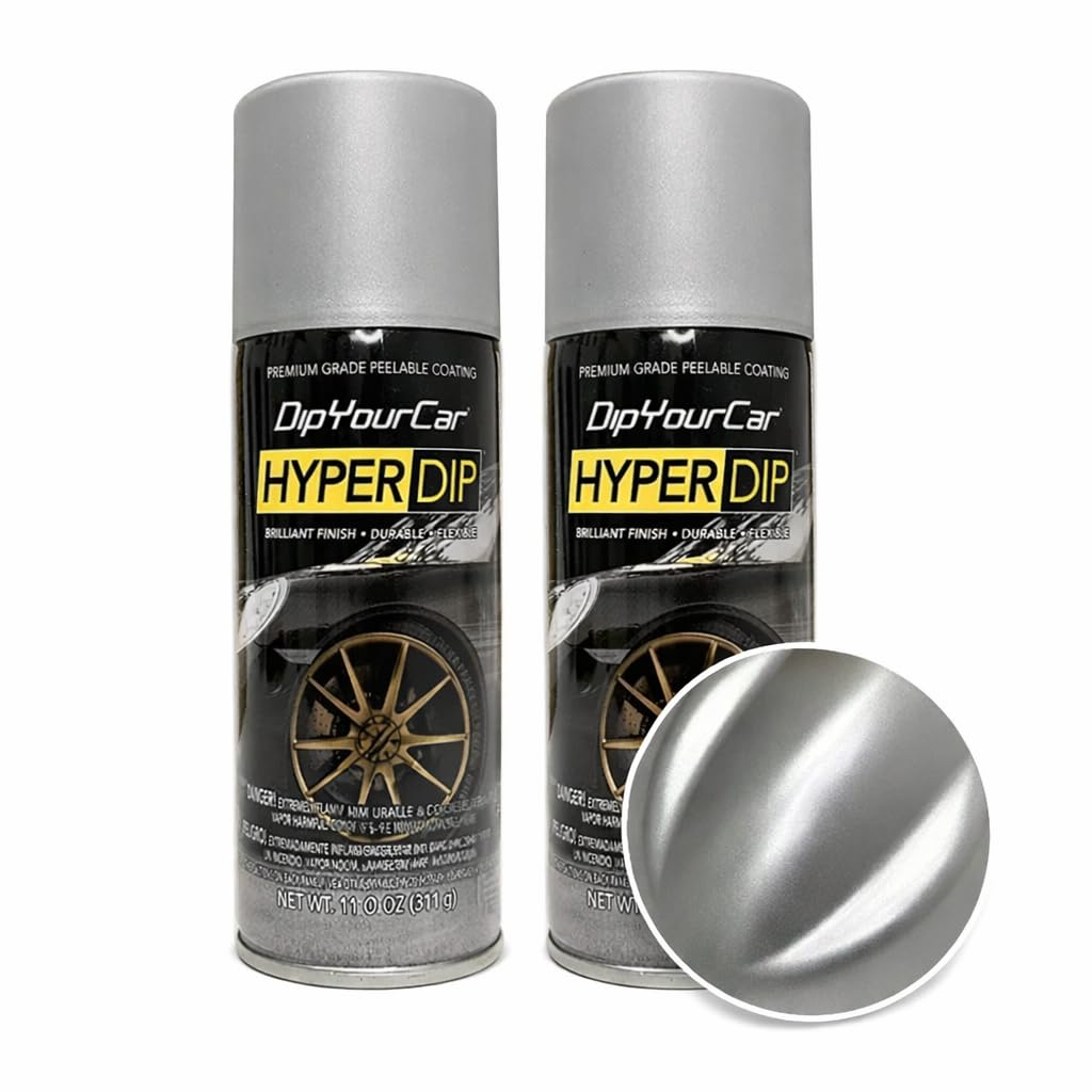 DipYourCar HyperDip Peelable Car Paint - 2-Pack Automotive Spray Paint for Wheels, Emblems, Mirrors and More - Factory Silver