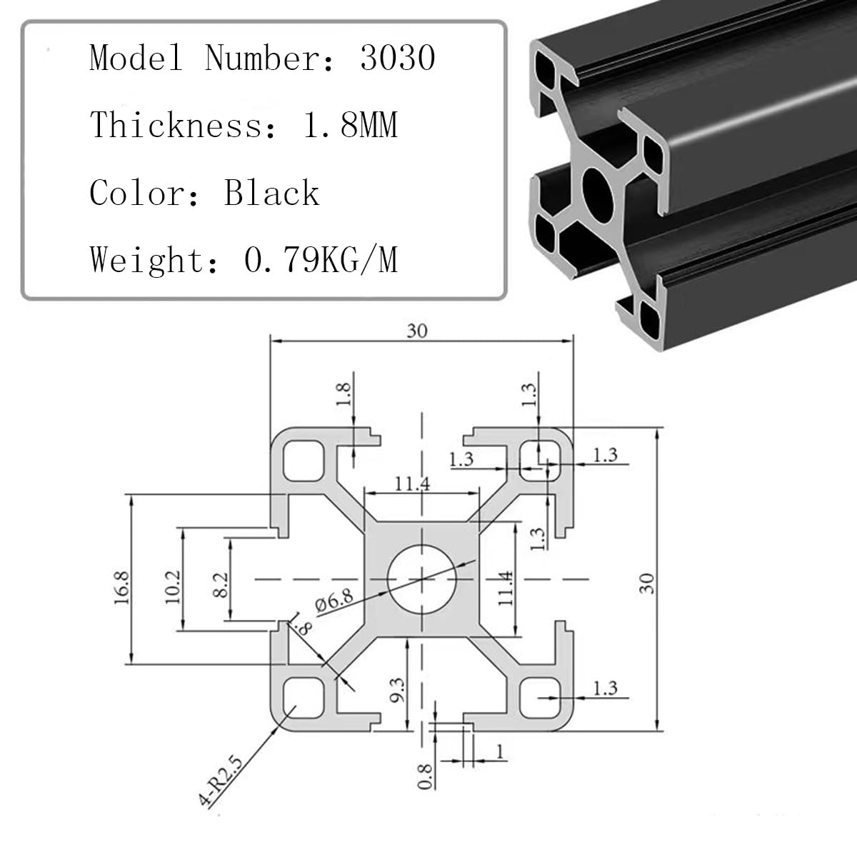 10PCS T Slot 3030 Aluminum Extrusion 39.4 Inch,European Standard Anodized Linear Rail,for DIY 3D Printer and CNC Machine Black Black 1000MM