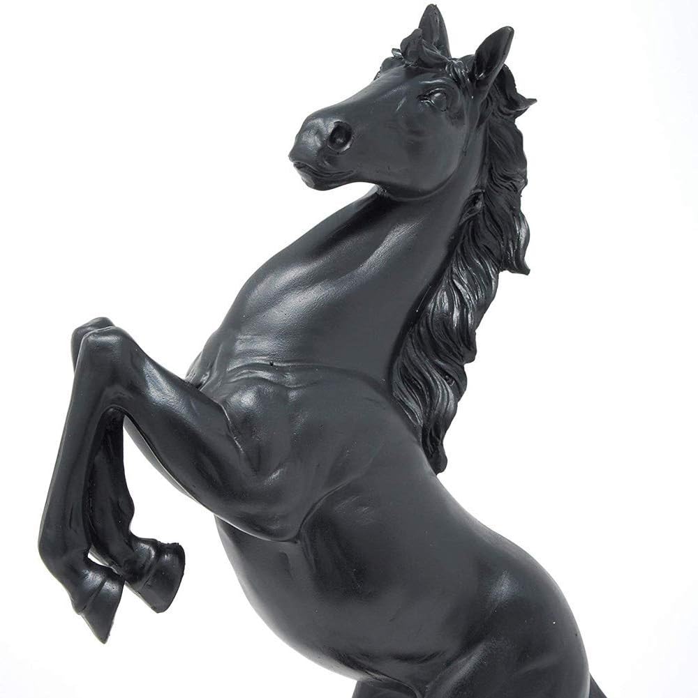 Lependor Standing Horse Resin Statue, Fighting Horse Sculpture for Home Decor Art Figurine Decorative Animal Ornament - Black