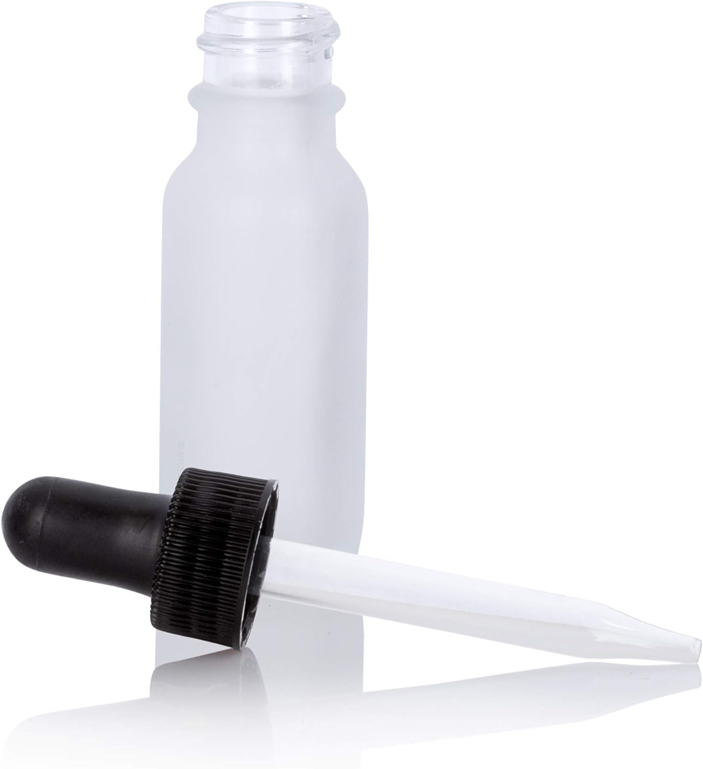0.5 oz / 15 ml Frosted Clear Glass Thick Wall Boston Round Bottle with Black Dropper (12 Pack) + Funnel