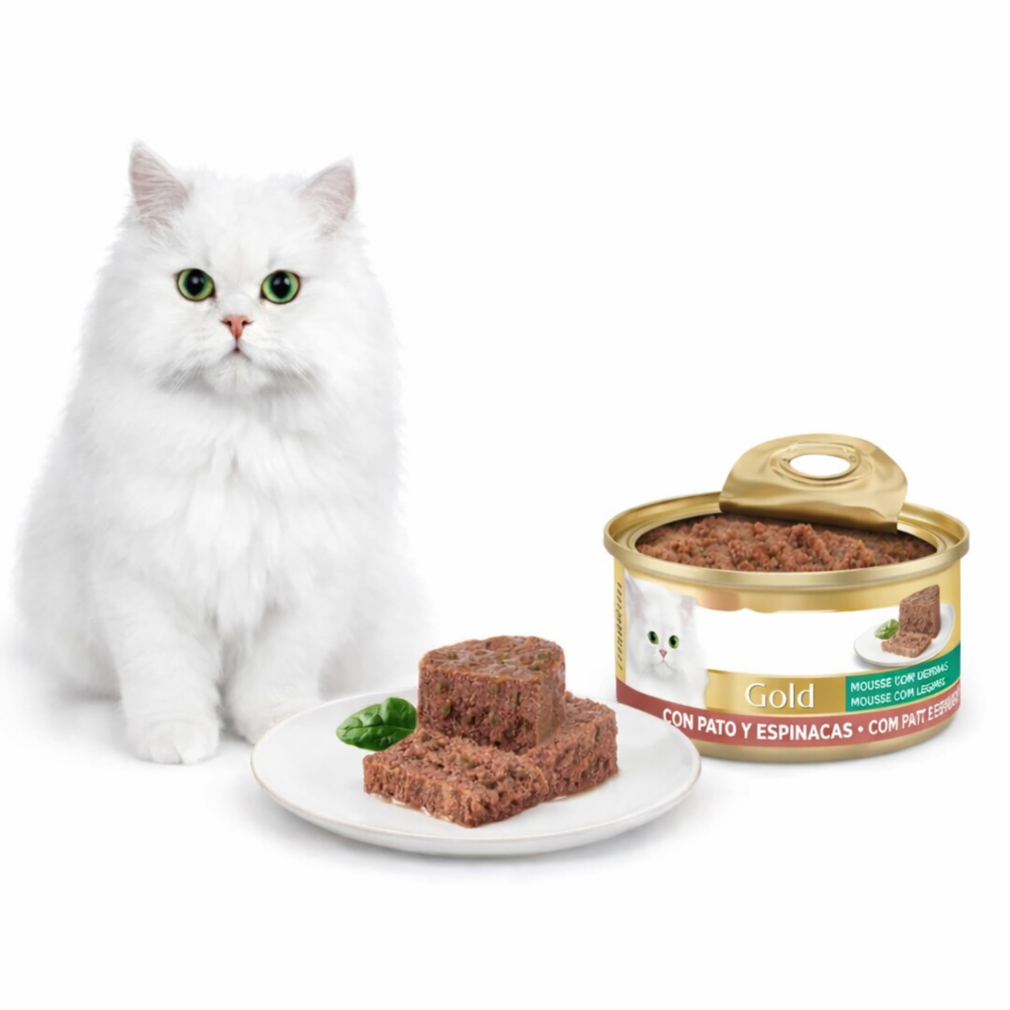 Mousse Espinaca y Pato para Gatos | Pack 24 Latas x 85 g | Comida Húmeda Premium Rica en Proteína Animal | Textura Suave y Digestible | Sin Colorantes ni Conservantes Artificiales