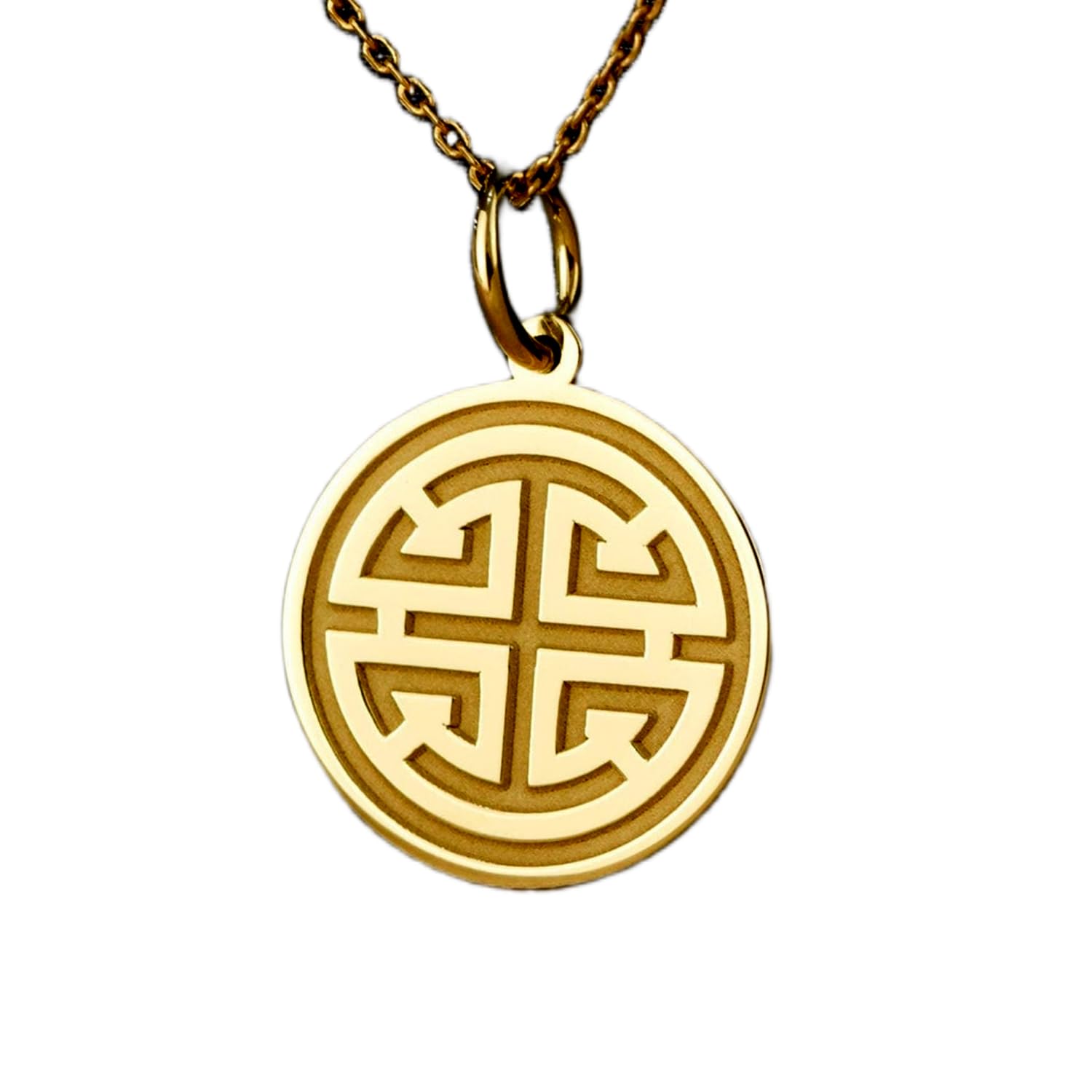 Collar de plata de ley 925 de 28 mm | Cadena de 45 cm | Joyería de la prosperidad con el símbolo chino Lu | Colgante con el símbolo Zi | Amuleto de Feng Shui | Moneda para mujer | Baño de oro | 00785
