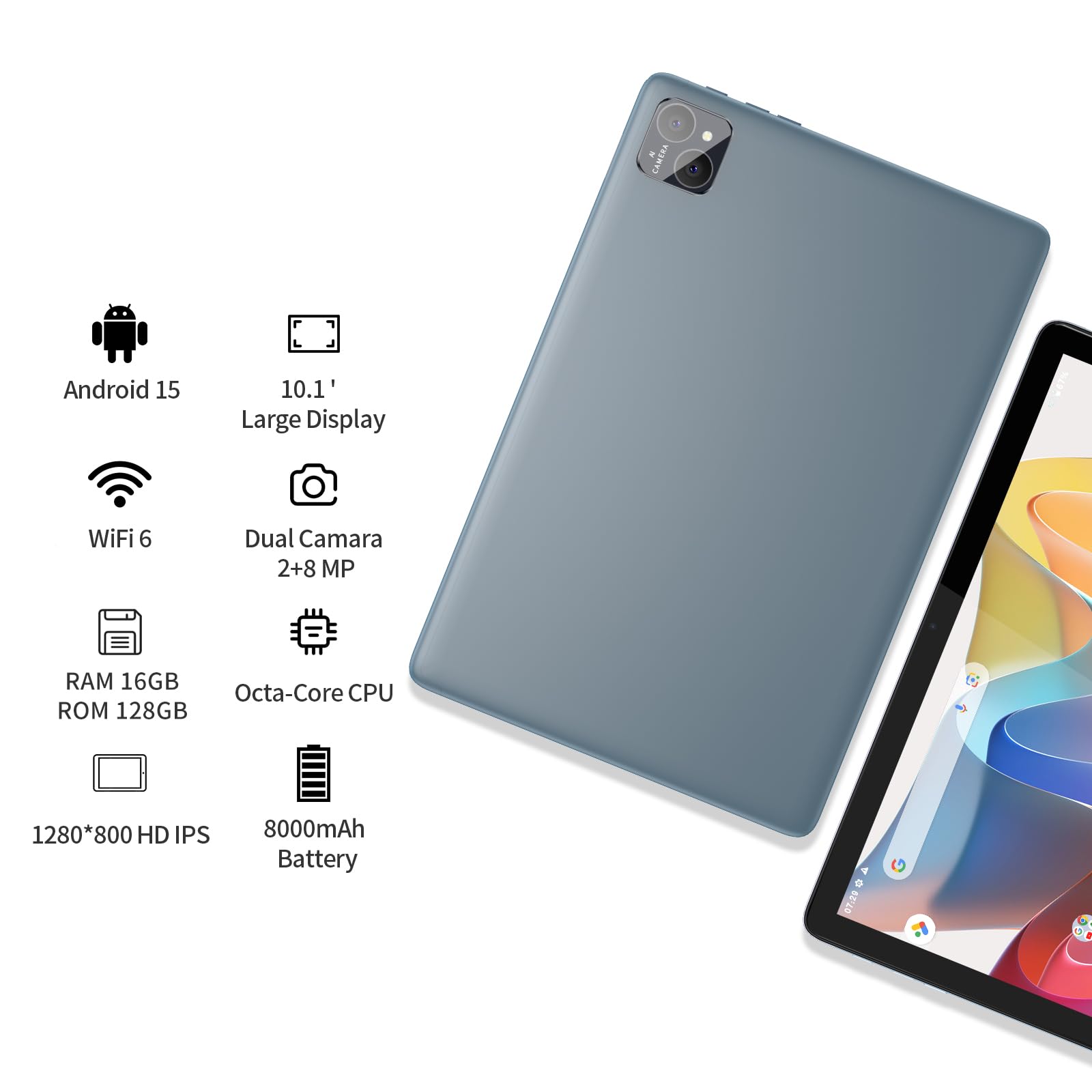 PRITOM TAB11 10 inch Android 15 Tablet, 128GB ROM, 8000mAh,4GB RAM