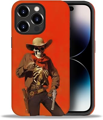 Compatible with iPhone 14 Pro Case, Cowboy Skull Red Pattern Print Phone Case Durable Fashion Funny Liquid Silicone Case Soft Anti-Scratch Shockproof Protective Cover