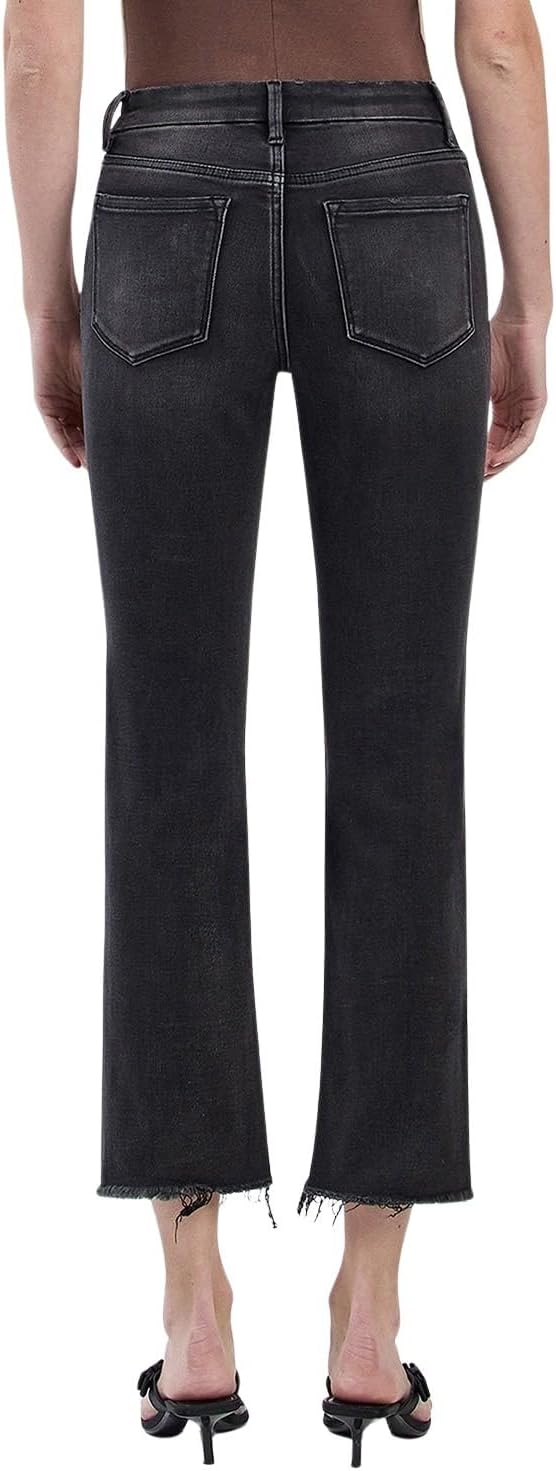 Women's High-Rise Frayed Hem Cropped Slim Straight Jeans