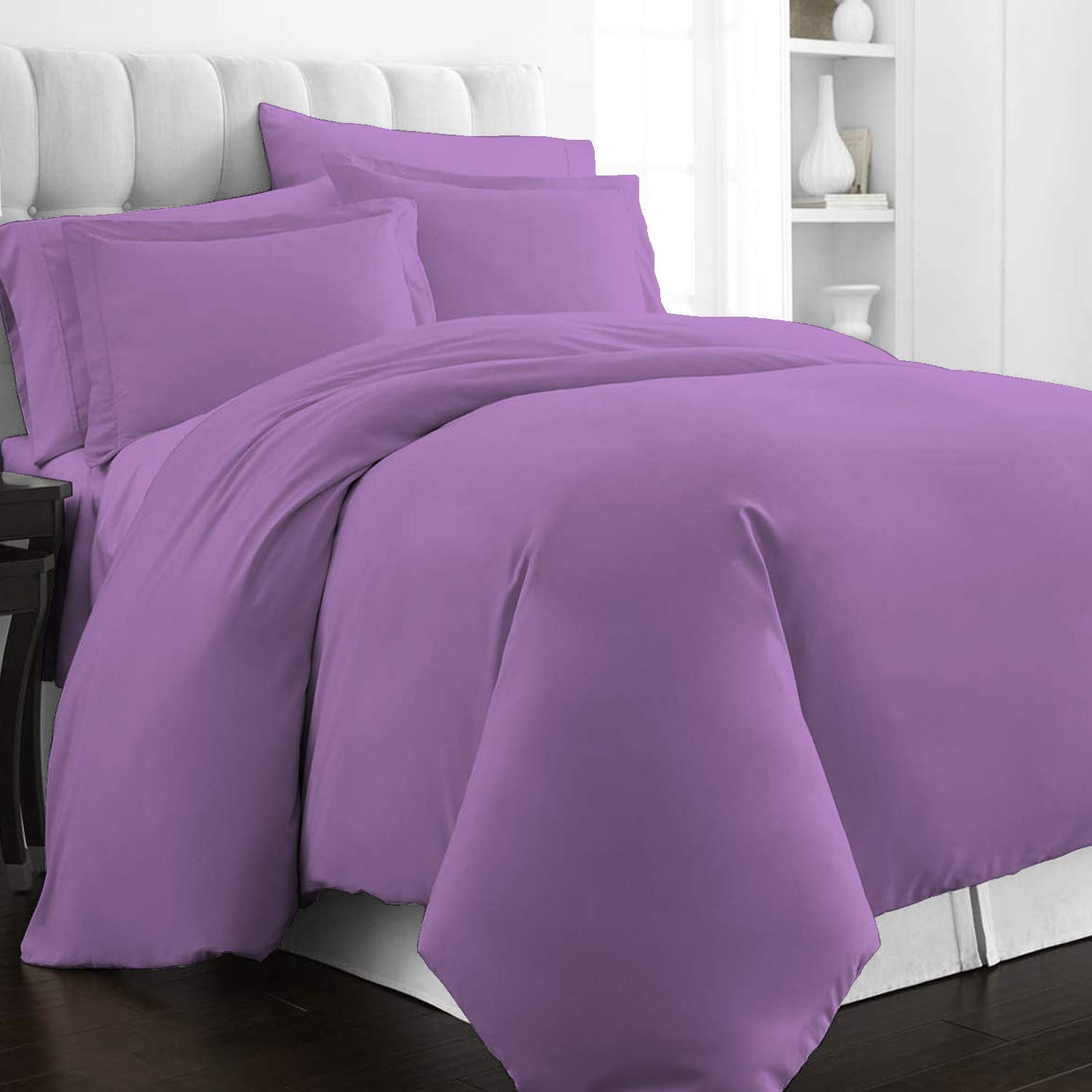 Pizuna Purple 100% Cotton King Size Duvet Cover Sets 400 Thread Count Long Staple Cotton King Duvet Cover 230X220cm, Sateen Weave Quilt Cover With Button Closure (Kingsize Duvet Cover Sets)