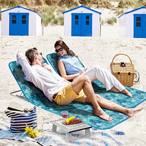 Image of Giantex Beach Chairs with Side Table - 2 Pack Folding Lounge Chairs for Adults, 5 Position Adjustable Lawn Chair for Outdoor Sunbathing, Patio Chaise Lounge Lightweight Backpack Camping Chairs (Teal)