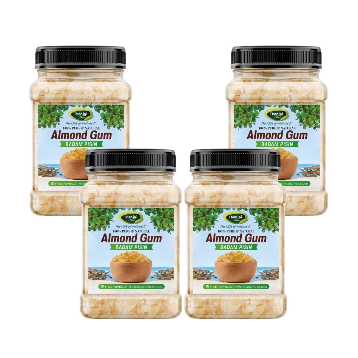 Thanjai Natural GOND KATIRA 2 Kg (500G X 4 Jar) Chahar GOND / Tragacanth Gum / Almond Gum / BADAM Pisin / COCHLOSPERMUM Gossypium