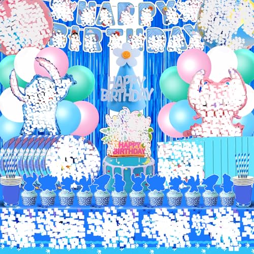 Kit Anniversaire Stitch de 99 Pcs avec Ballon Assiette et Deco Gateau
