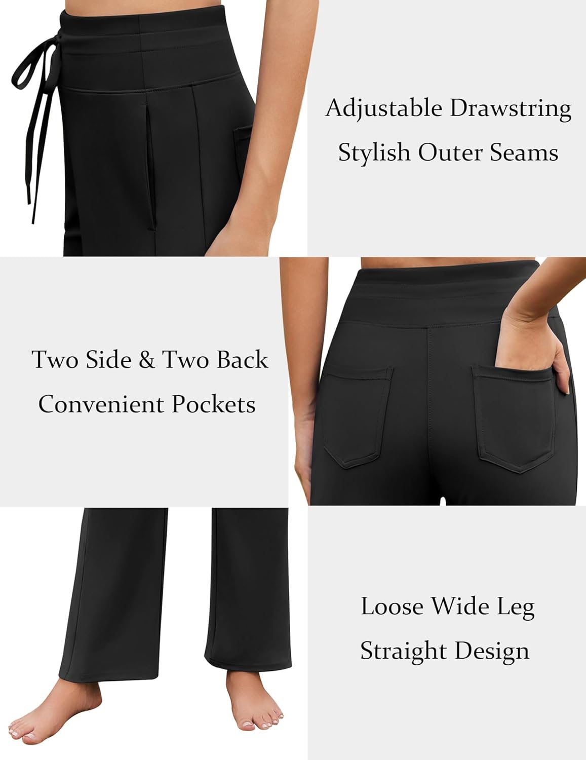 PINSPARK Wide Leg Yoga Pants Women High Waisted Workout Pants UPF 50+ Drawstring Sweatpants with 4 Pockets - Image 4