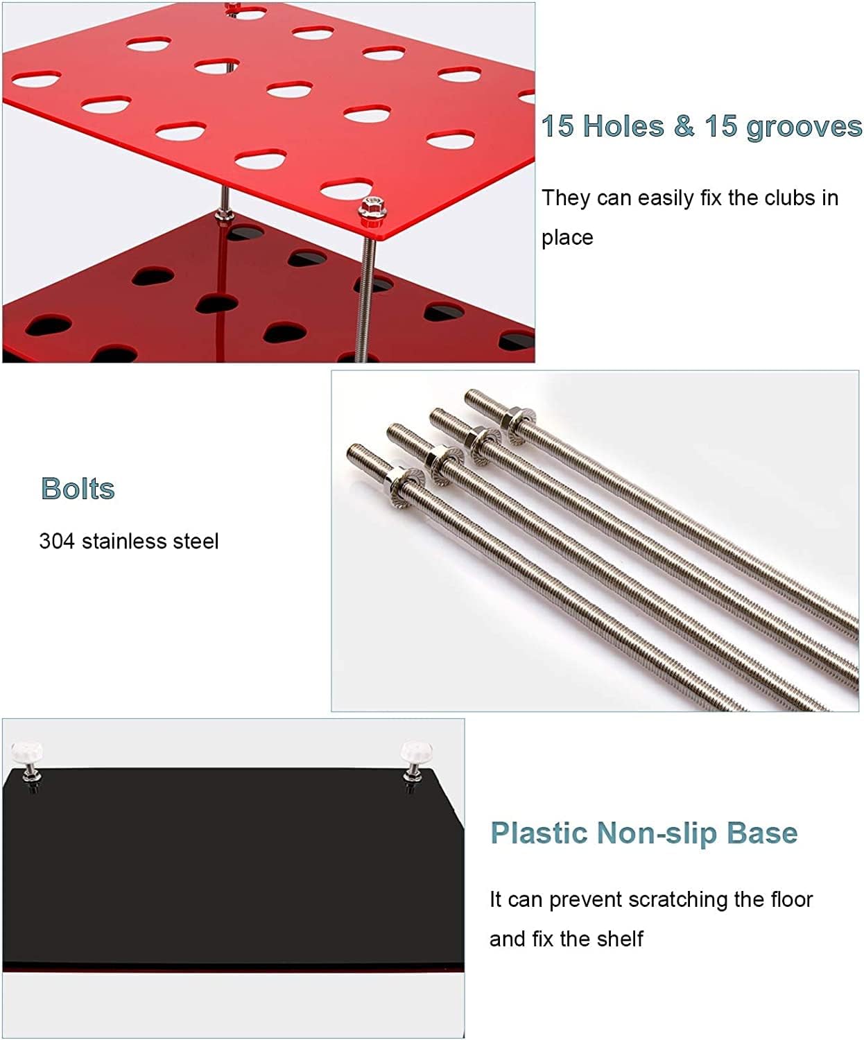 Golf Club Display Stand Putter Storage Rack, 15-Hole Holder, Indoor & Outdoor Acrylic Shelf Organizer Golf Gift Set, Red