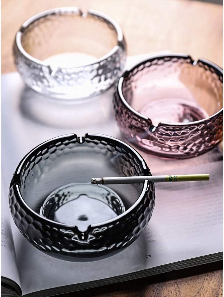 Posacenere in vetro trasparente, Posacenere rotondo in vetro cristallo portatile for interni ed esterni, decorazione regalo multicolore(A)