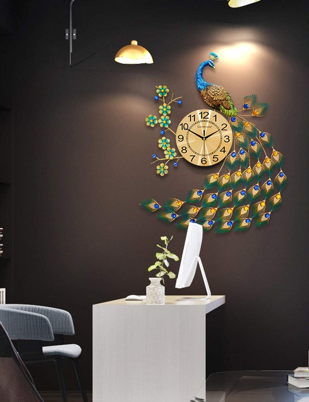European Style Peacock Wall Clock - Crystal Luxury Living Room Decor, Creative Modern Art Mute Quartz Watch, Large Size (Color: A)