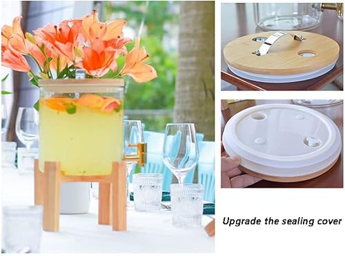 Miniatura 3 de Dispensador de bebidas Dispensador de bebidas de vidrio con espita de acero inoxidable Dispensador de bebidas transparente con soporte de bambú