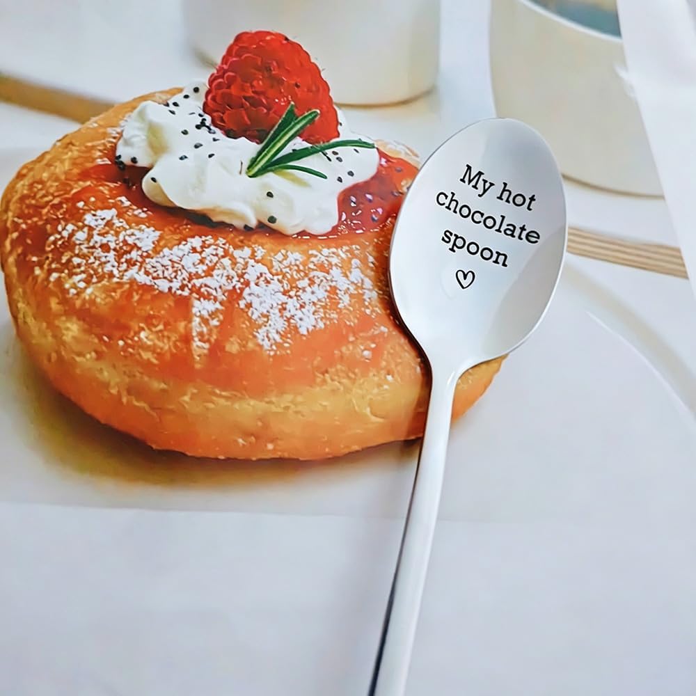 My Hot Chocolate Spoon Funny Stainless Steel Coffee Tea Spoons for Daughter Friends Hot Chocolate Lovers Gifts for Women Men Coffee Tea Lover Gift Engraved Ice Cream Spoon