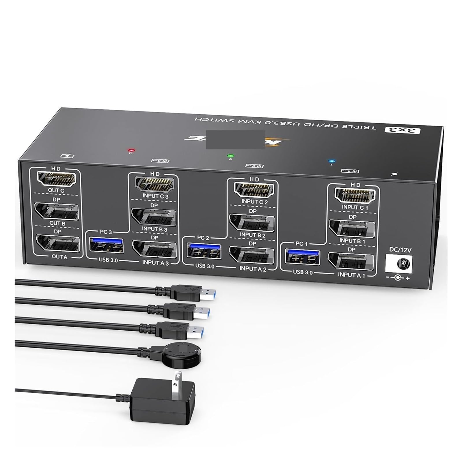 Triple HDMI+Displayport KVM Switch 3 Monitors 3 Computers USB 3.0 KVM for 8K@60Hz 4K@144Hz with 4 USB 3.0 Keyboard Mouse Monitor-image-45