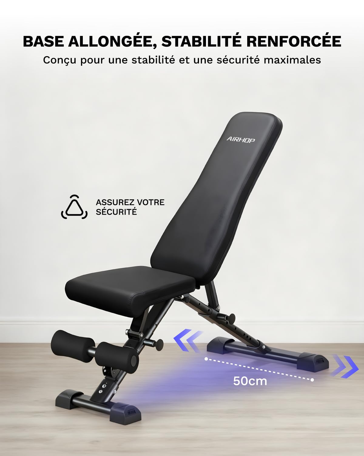 AIRHOP Banc de Musculation Réglable et Amélioré – Banc Multifonction Pour Un Entraînement Complet Du Corps, Pliable Avec Gain De Place, Adapté Aux Home Gym Et Aux Studios De Fitness