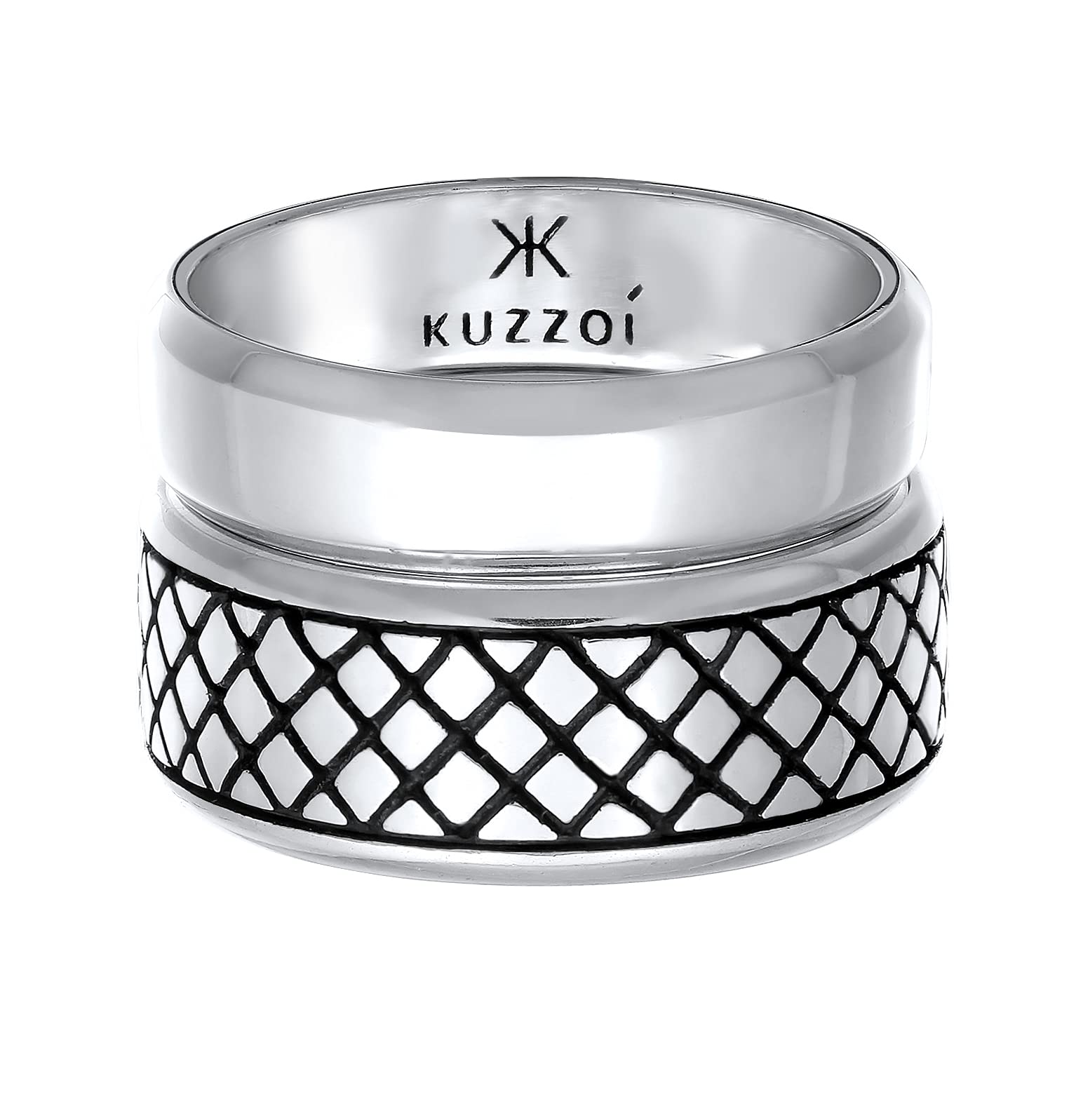 Kuzzoi Herrenringe Ring Set Silber Bandringe oxidiert-poliert 925 Silber