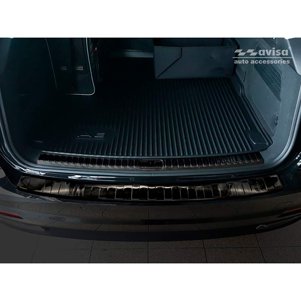 Avisa Schwarz Edelstahl Heckstoßstangenschutz kompatibel mit Audi A6 (C8) Avant 2018-2023 & Facelift 2023- 'Ribs' inkl. S-Line & Allroad