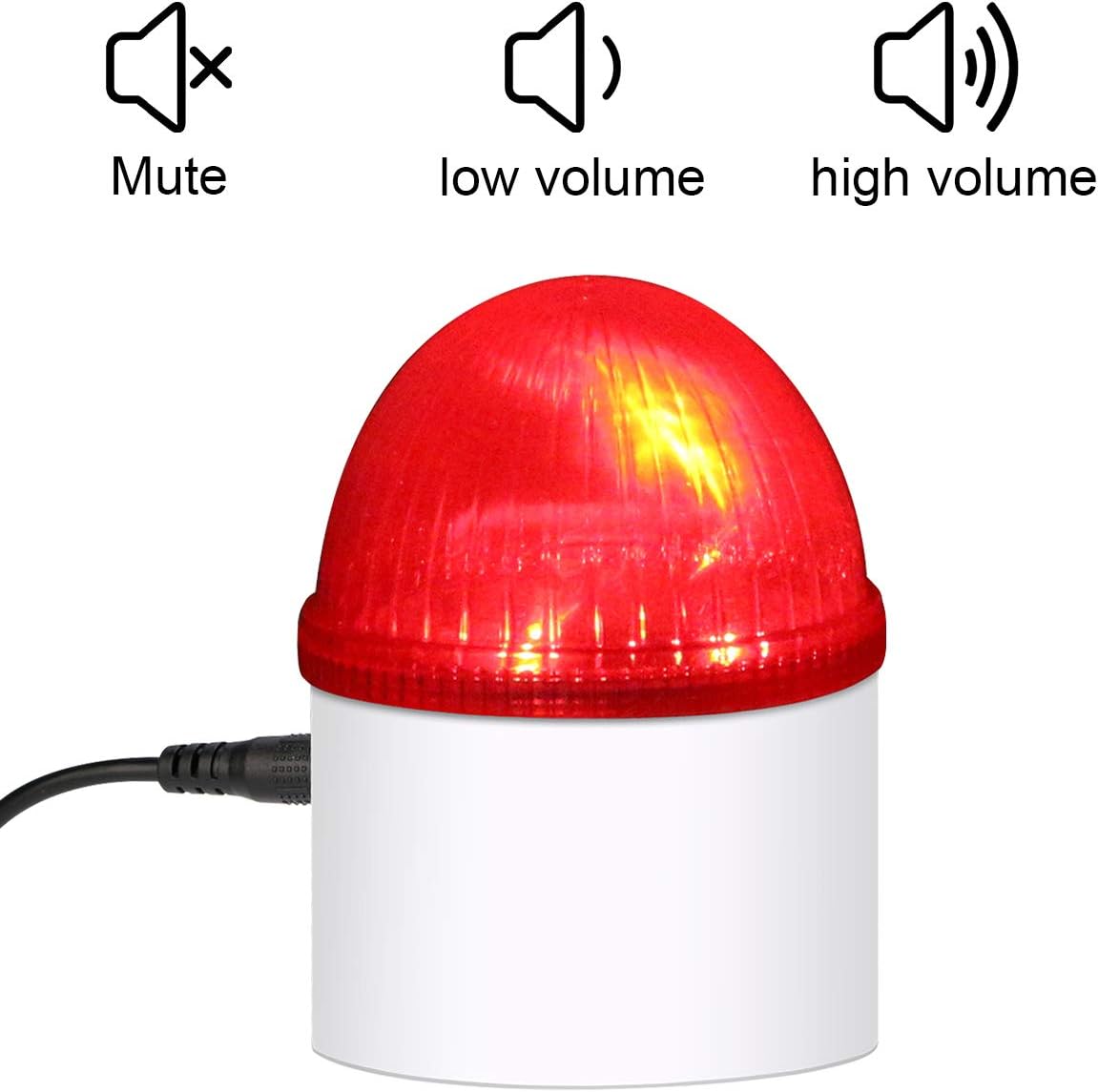 Image showing the siren receiver with icons for Mute, Low volume, and High volume settings.