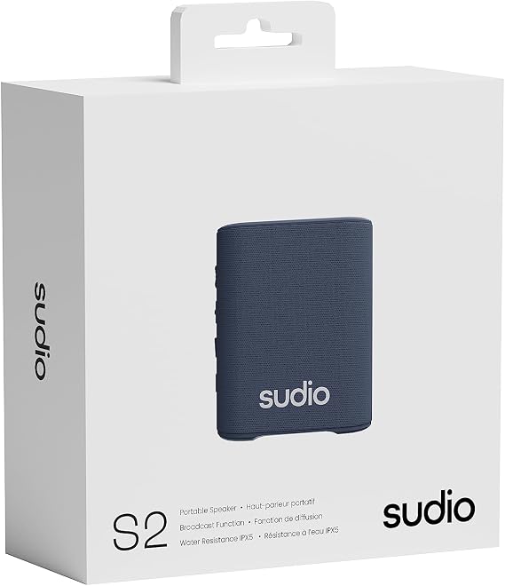 Sudio S2 Blue Bluetooth Speaker with Loud Sound and Deep Bass Long Playtime IPx5 Waterproof Bluetooth 5.3 TWS Pairing Portable Wireless Compact Speaker for Home, Outdoor