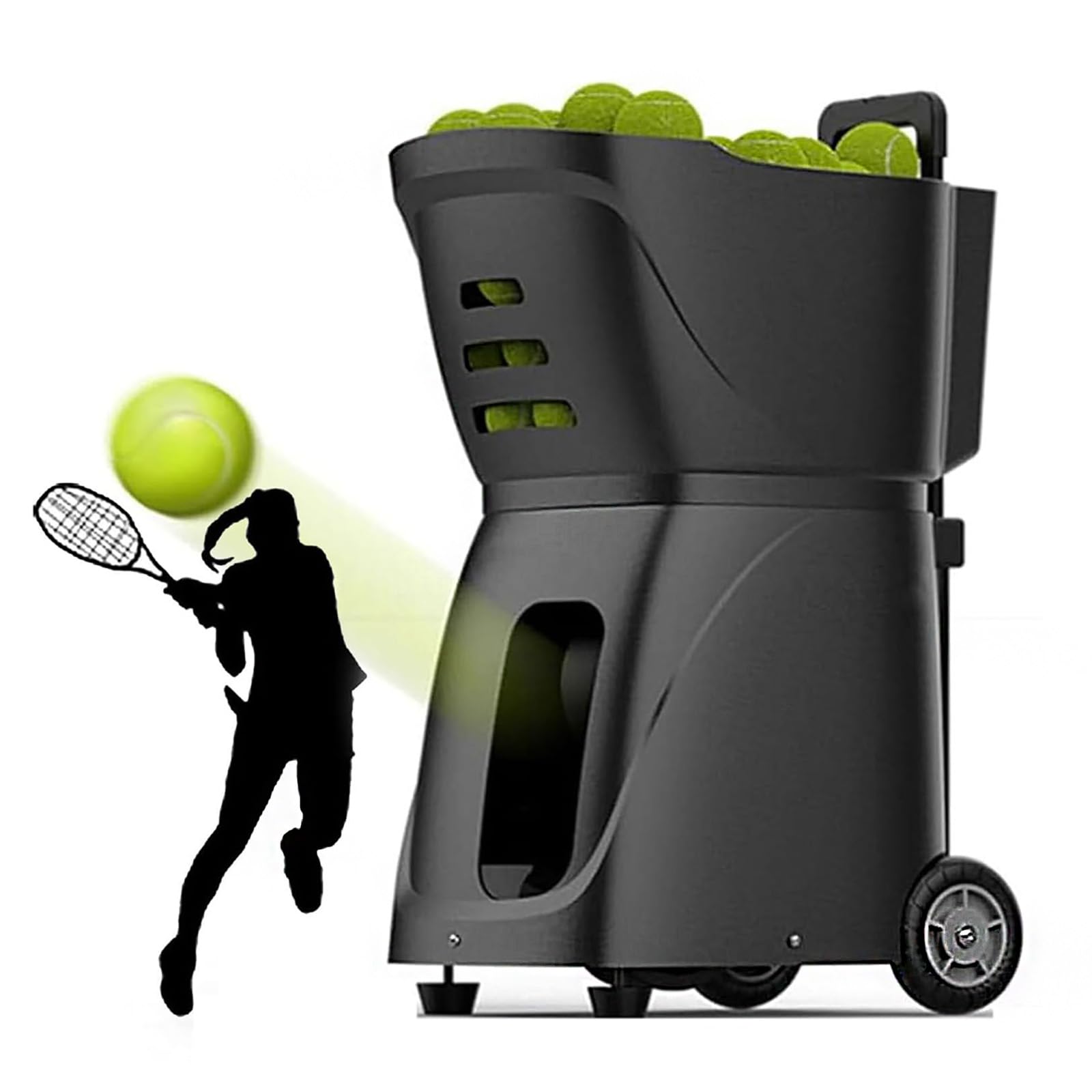 Macchina Palline Tennis, Trasmettitore Tennis Alta velocità, velocità Lancio/Angolo/frequenza Rotazione/modalità Allenamento Regolabile/capacità: 100/Distanza Trasmissione Bluetooth: 50-80 M