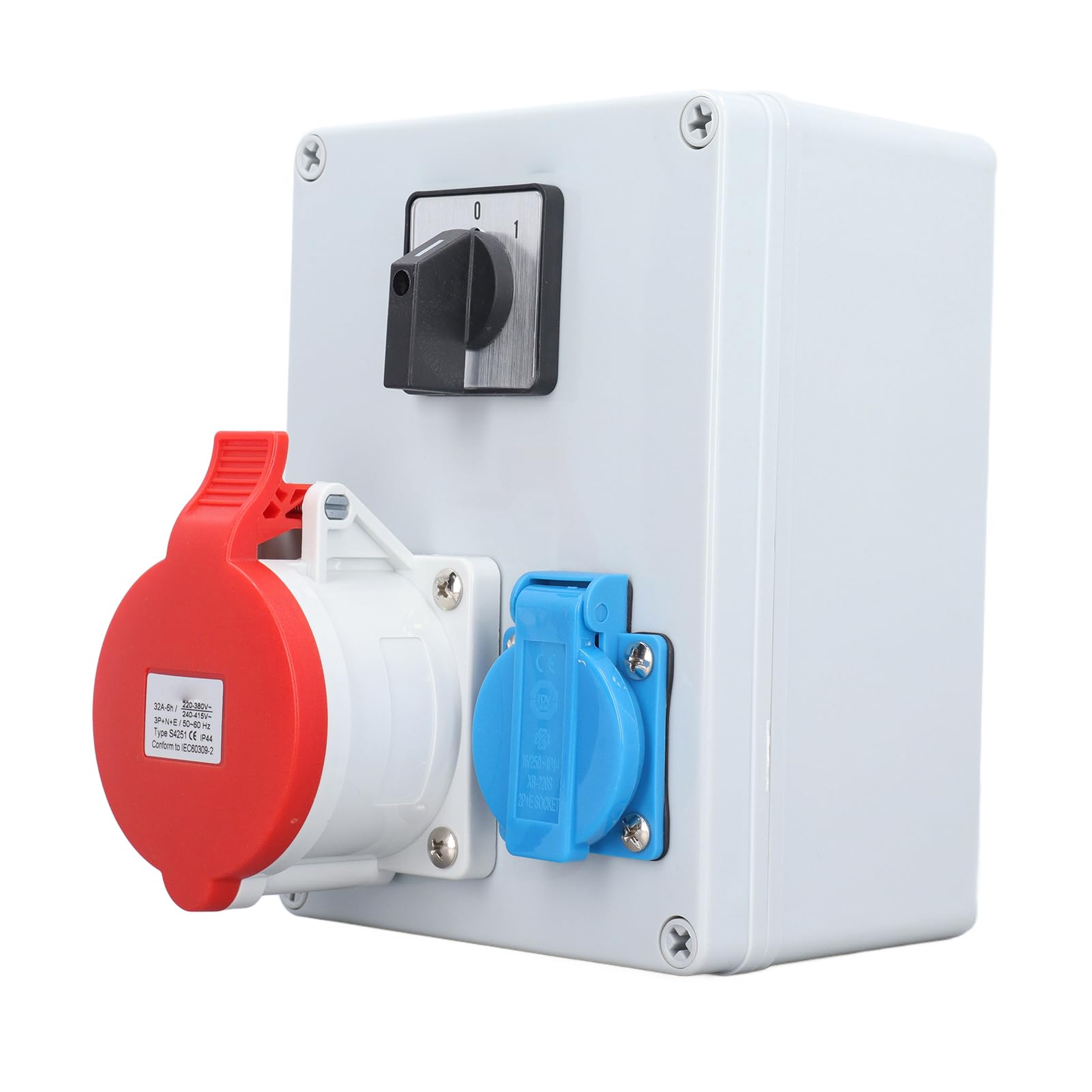 Enchufe de Pared CEE Caja Distribuidora de Energía ABS CEE 5P 32A con Salida EU 16A IP44 Interruptor de Perilla de 2 Niveles a Prueba de Agua para Energía Temporal en Edificios y Uso en