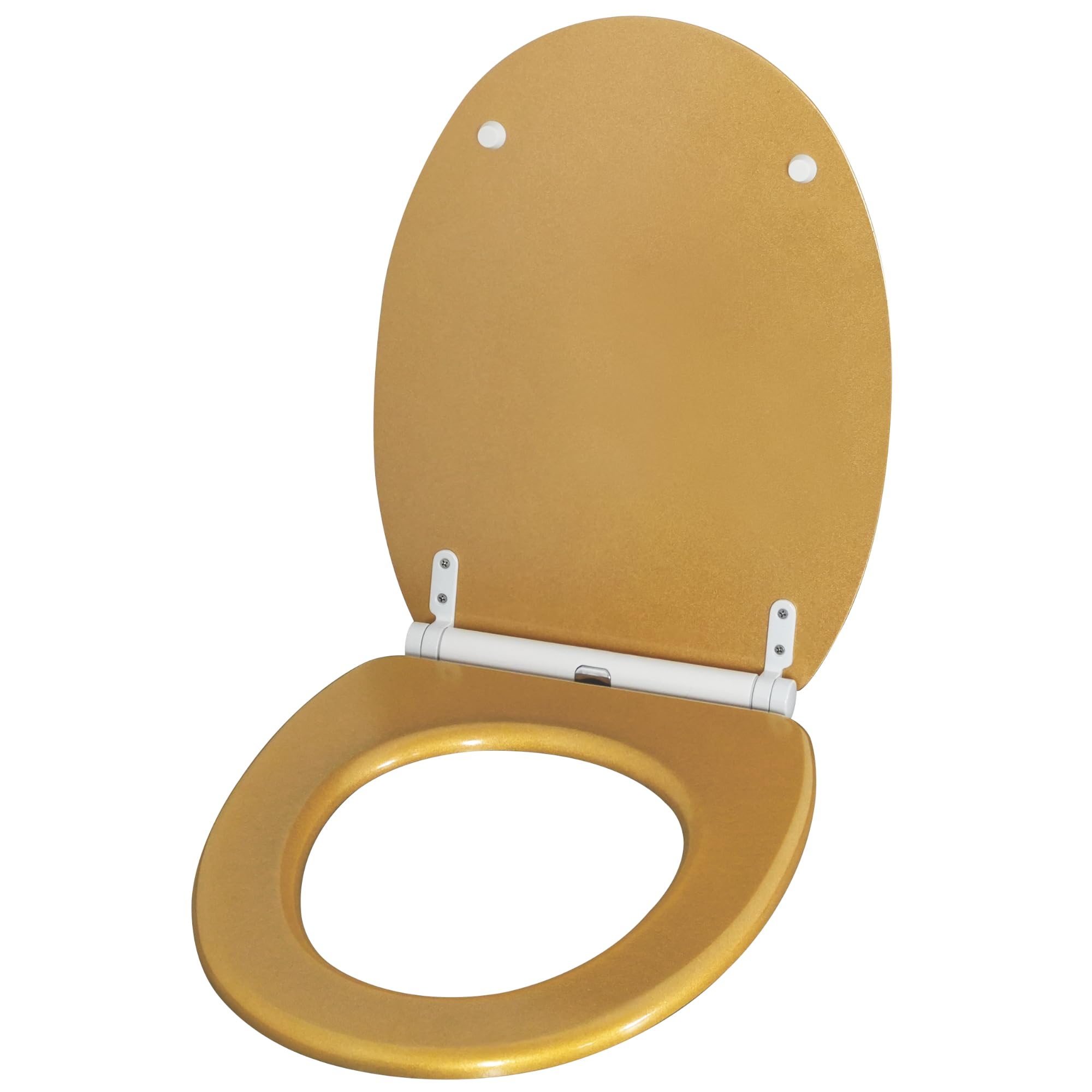Sanilo Tapa de inodoro con cierre suave y liberación rápida, el asiento para WC se desmonta pulsando un botón, sencillo montaje desde arriba (Brillante Oro)