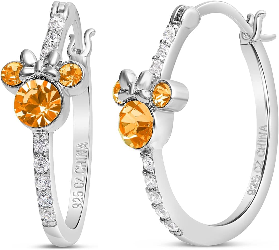 Disney Jewelry for Women Minnie Mouse Sterling Silver Birthstone Cubic Zirconia Hoop Earrings, November Birthdays