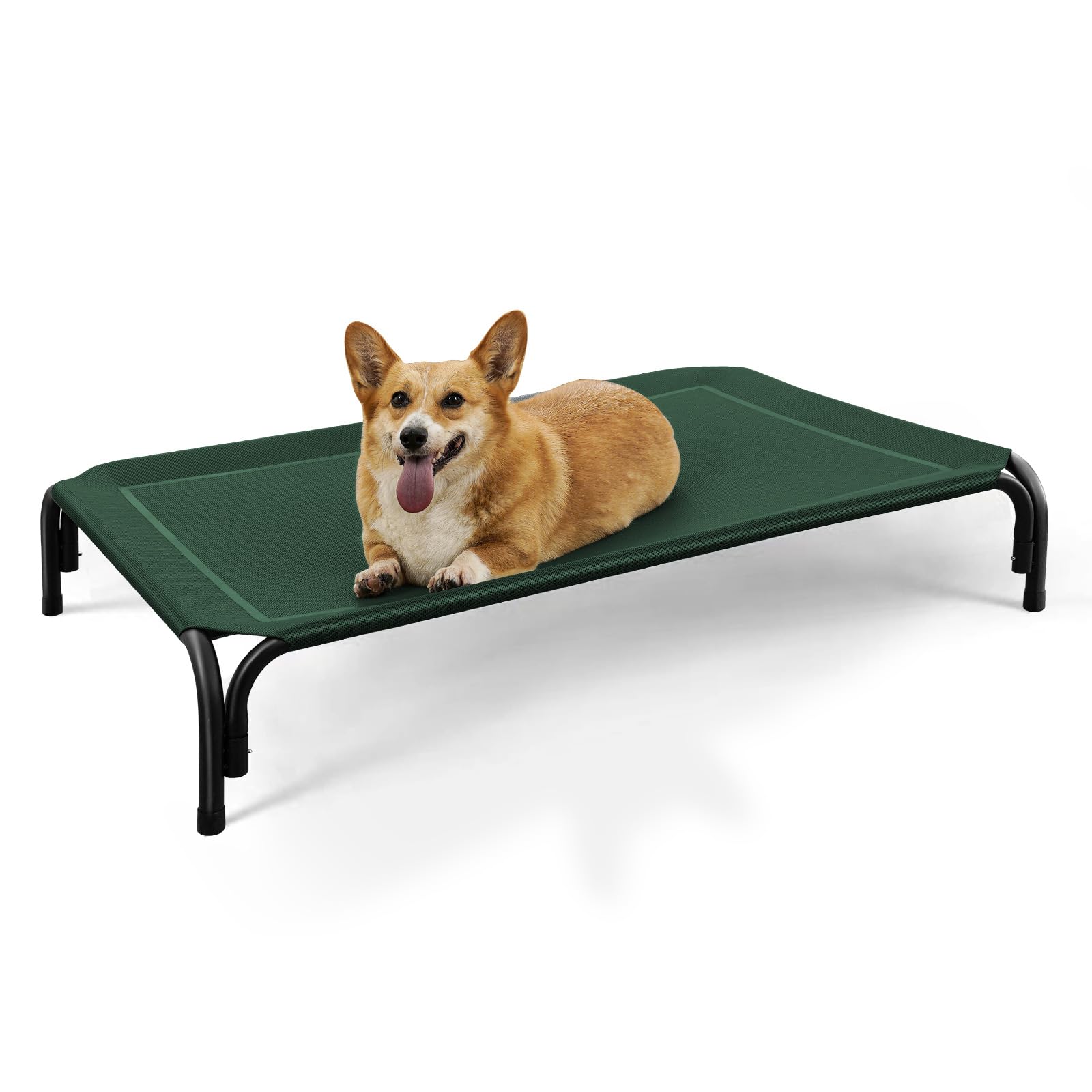 DOPEDIO Raised Dog Bed Green M Size Cooling Breathable Elevated Pet Bed Outdoor for Travel and Garden