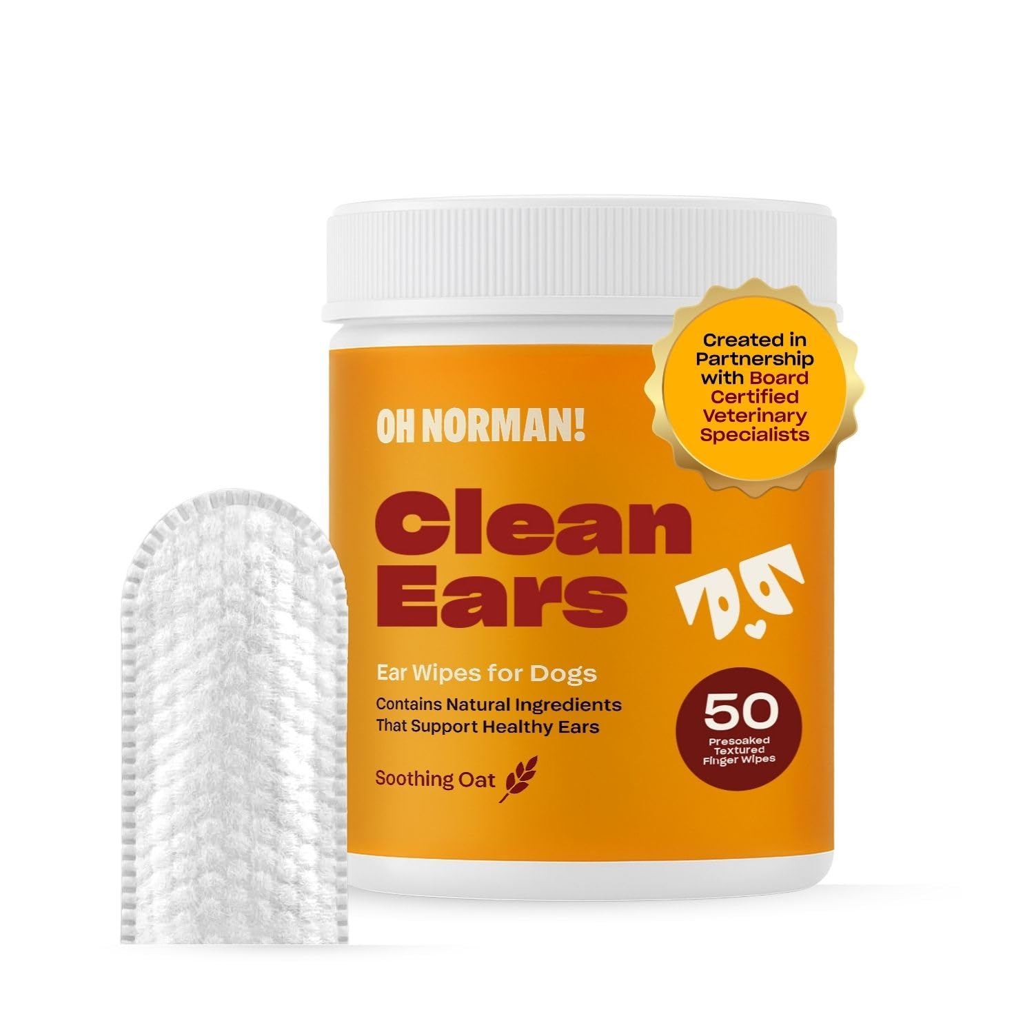 Ear Cleaner Finger Wipes for Dogs - Removes Wax, Dirt & Cleans Ears - Cleaning Wipes with Aloe Vera & Chamomile (Pack of 50)